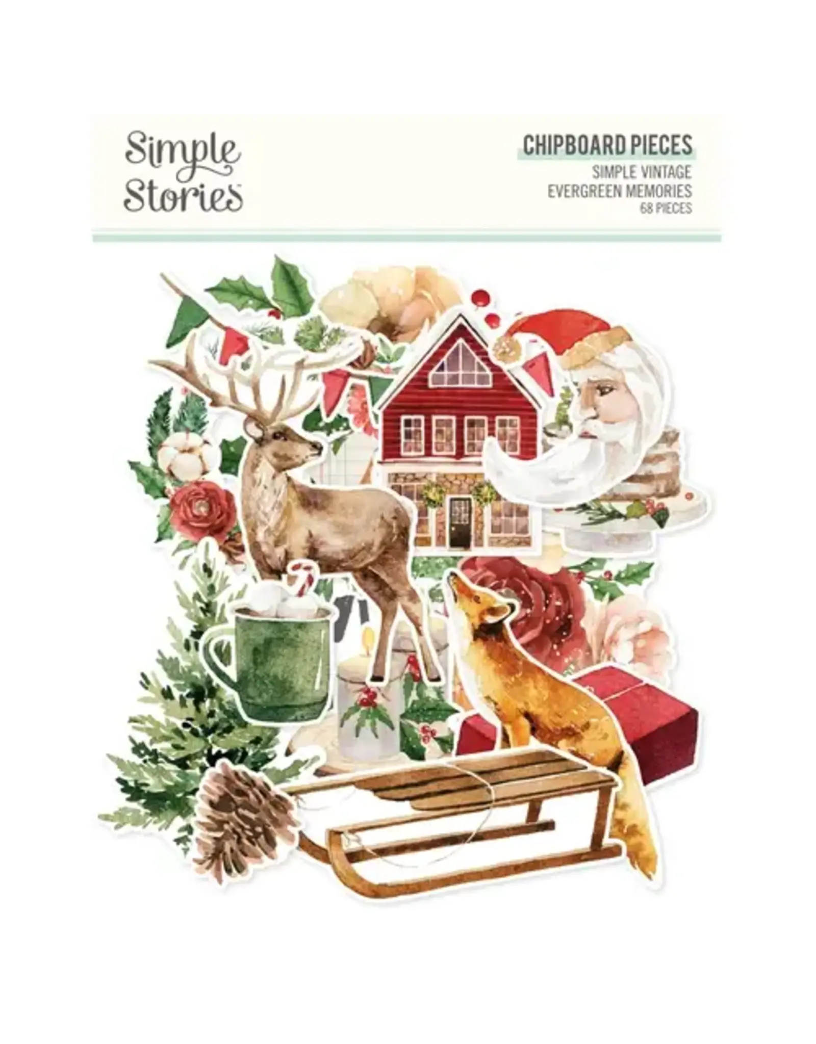 SIMPLE STORIES SIMPLE STORIES SIMPLE VINTAGE EVERGREEN MEMORIES CHIPBOARD PIECES 68/PK