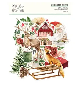 SIMPLE STORIES SIMPLE STORIES SIMPLE VINTAGE EVERGREEN MEMORIES CHIPBOARD PIECES 68/PK