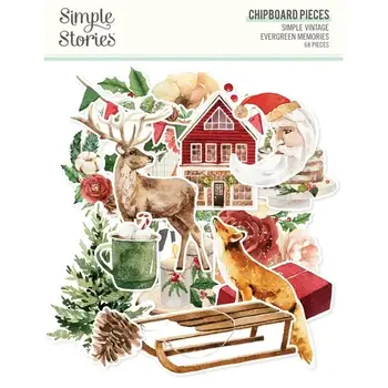 SIMPLE STORIES SIMPLE STORIES SIMPLE VINTAGE EVERGREEN MEMORIES CHIPBOARD PIECES 68/PK