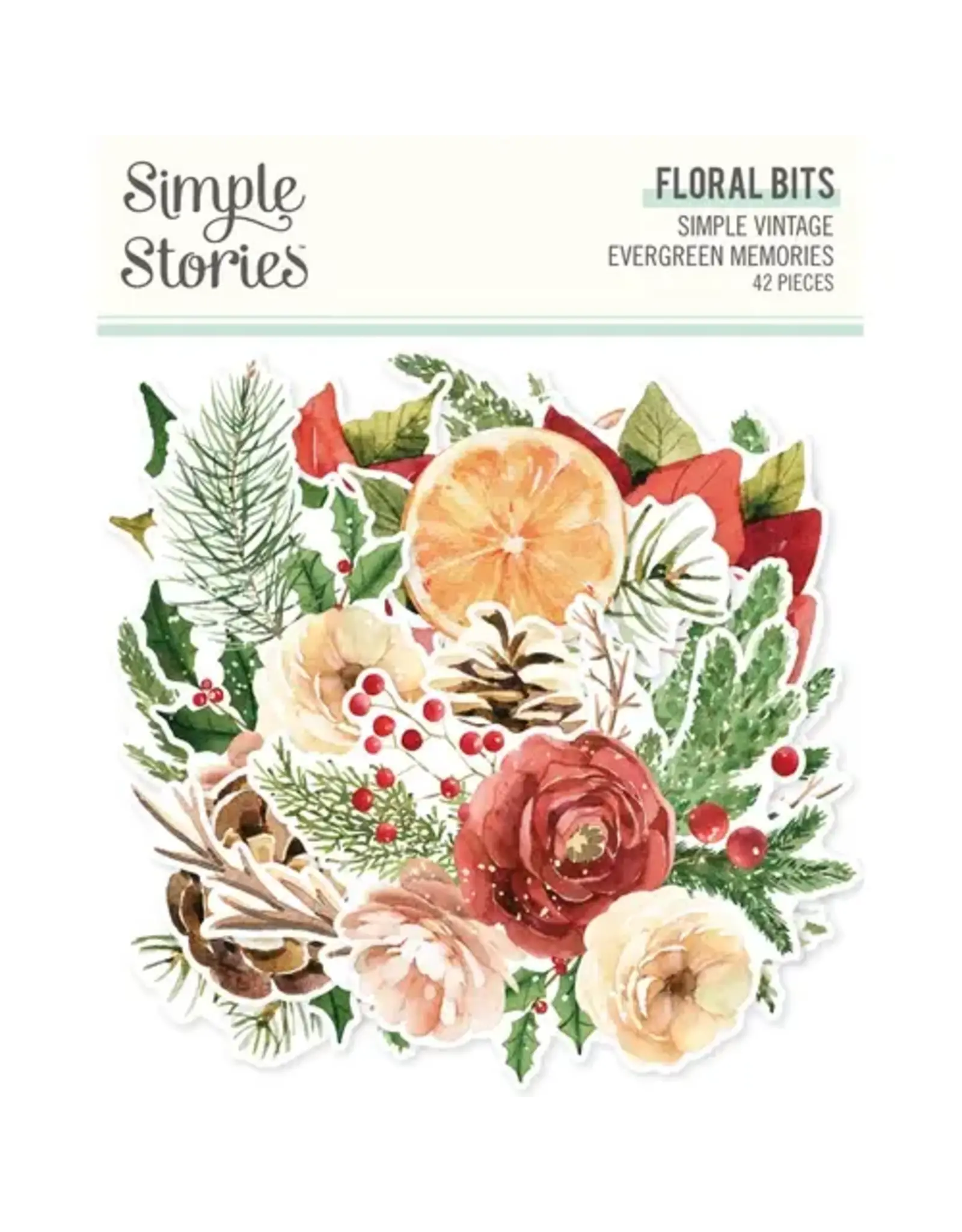 SIMPLE STORIES SIMPLE STORIES SIMPLE VINTAGE EVERGREEN MEMORIES FLORAL BITS & PIECES 42/PK
