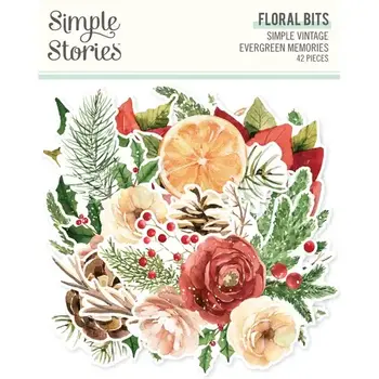 SIMPLE STORIES SIMPLE STORIES SIMPLE VINTAGE EVERGREEN MEMORIES FLORAL BITS & PIECES 42/PK