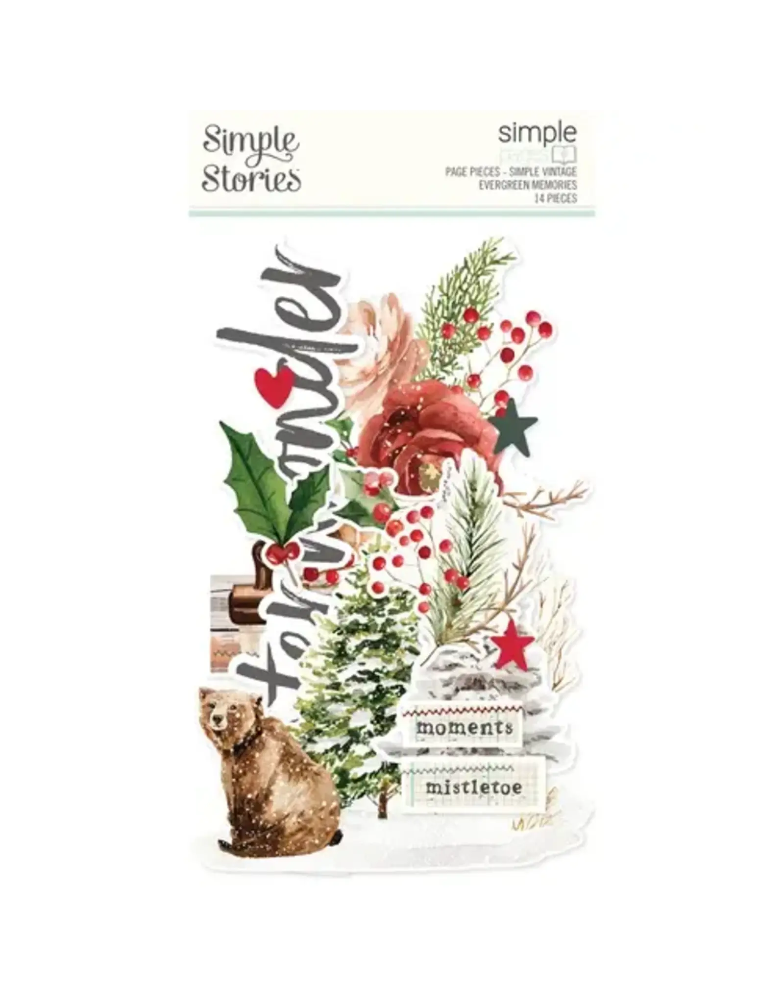 SIMPLE STORIES SIMPLE STORIES SIMPLE PAGES SIMPLE VINTAGE EVERGREEN MEMORIES PAGE PIECES 14/PK