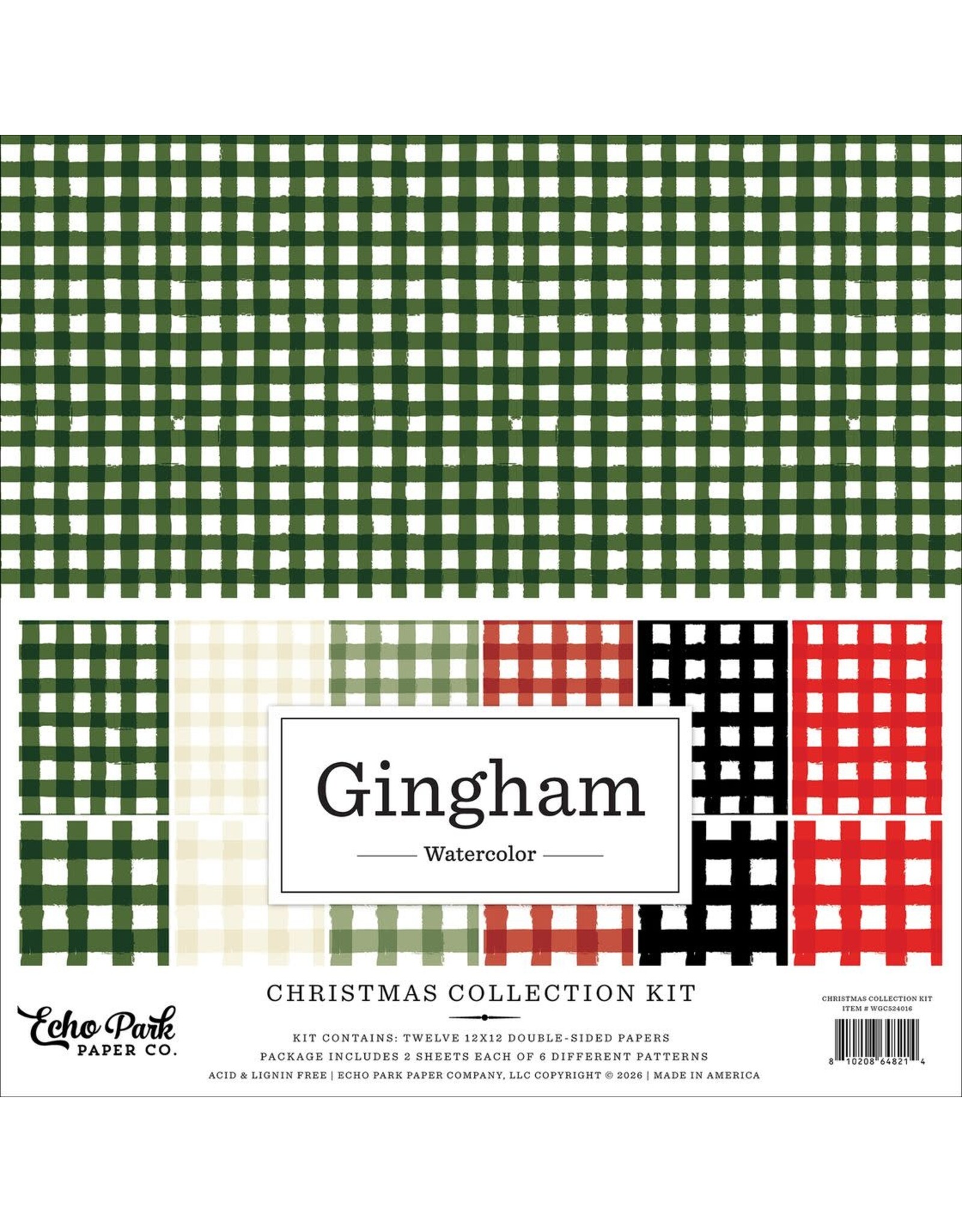 ECHO PARK PAPER ECHO PARK WATERCOLOR GINGHAM CHRISTMAS 12x12 COLLECTION KIT