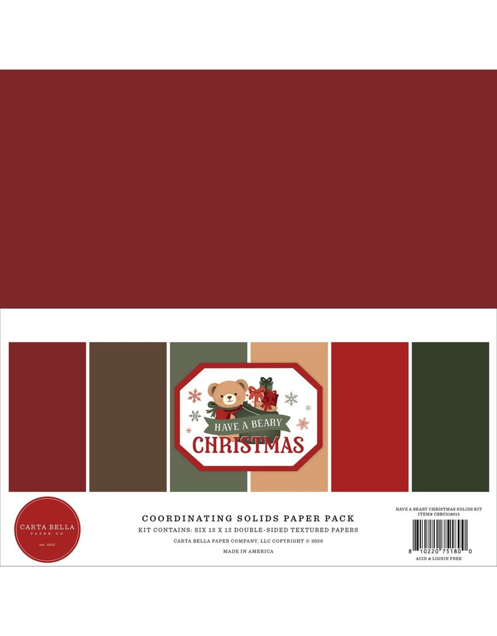 CARTA BELLA CARTA BELLA HAVE A BEARY CHRISTMAS 12x12 SOLIDS COLLECTION KIT