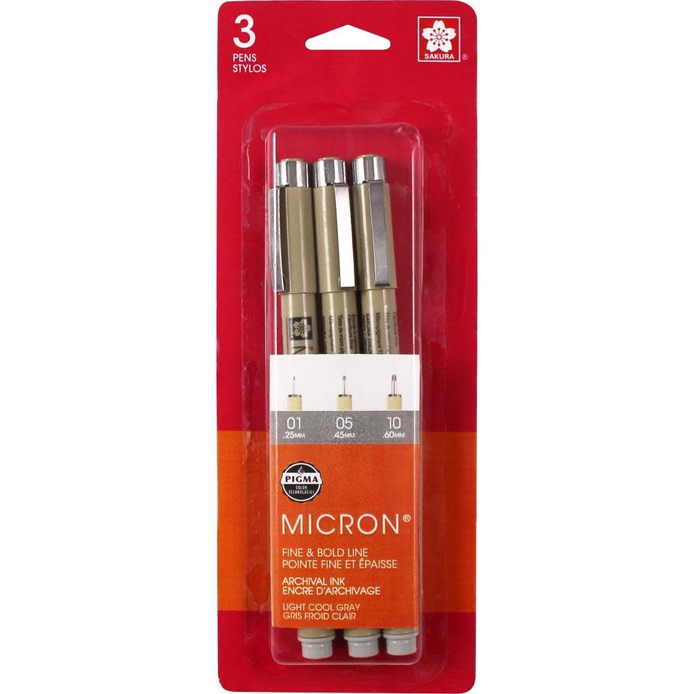 SAKURA SAKURA PIGMA MICRON LIGHT COOL GRAY PEN SET OF 3