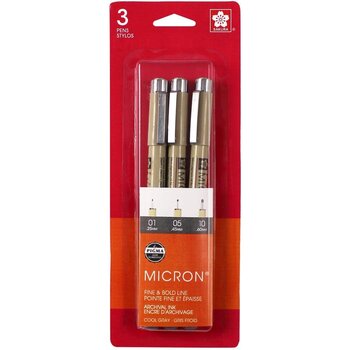 SAKURA SAKURA PIGMA MICRON COOL LIGHT GRAY PEN SET OF 3