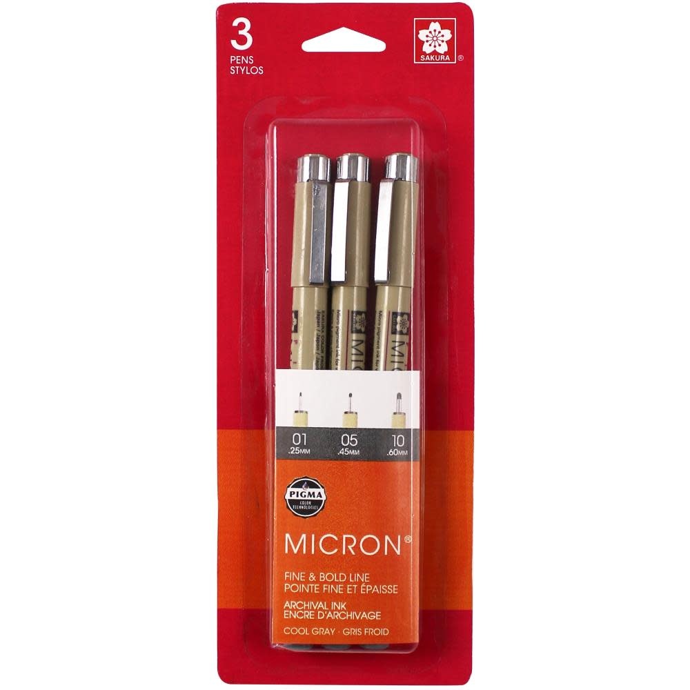 SAKURA SAKURA PIGMA MICRON COOL LIGHT GRAY PEN SET OF 3