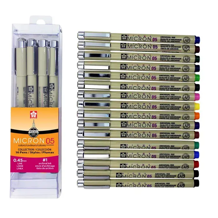 SAKURA SAKURA PIGMA MICRON 05 FINE TIP ASSORTED COLORS 16/PK