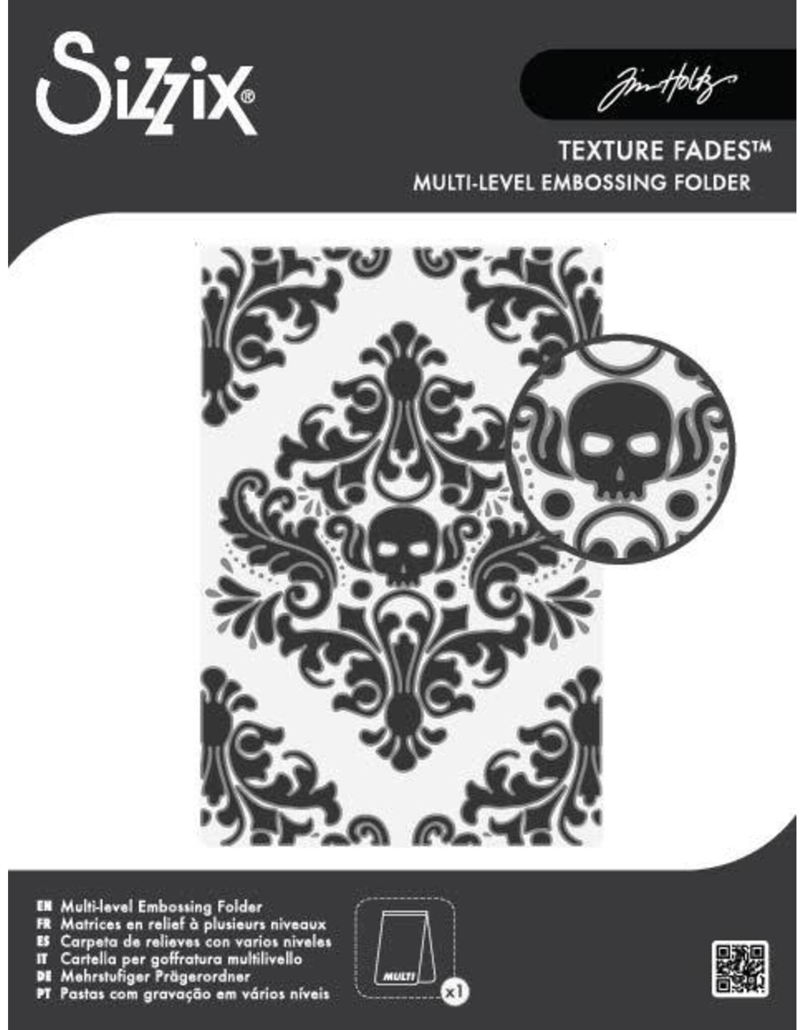 SIZZIX SIZZIX TIM HOLTZ MULTI-LEVEL TEXTURE FADES VAULT SKULL A6 EMBOSSING FOLDER