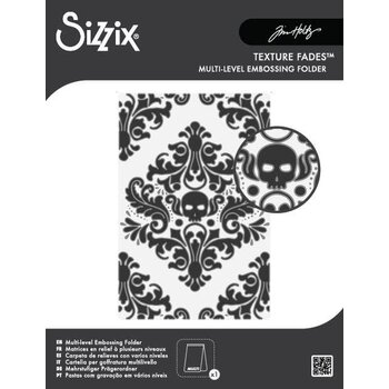 SIZZIX SIZZIX TIM HOLTZ MULTI-LEVEL TEXTURE FADES VAULT SKULL A6 EMBOSSING FOLDER
