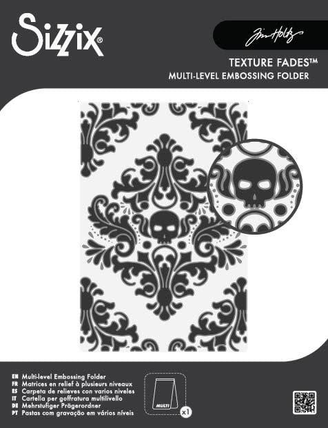 SIZZIX SIZZIX TIM HOLTZ MULTI-LEVEL TEXTURE FADES VAULT SKULL A6 EMBOSSING FOLDER