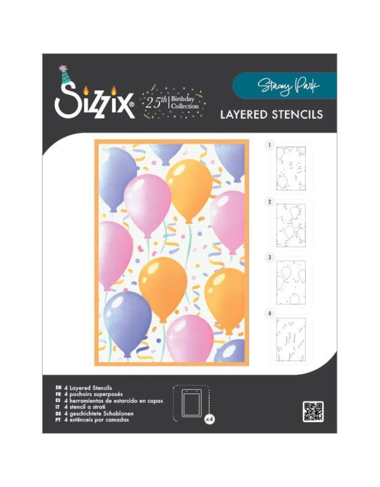 SIZZIX SIZZIX BIRTHDAY BALLOONS A6 LAYERED STENCIL SET 4/PK
