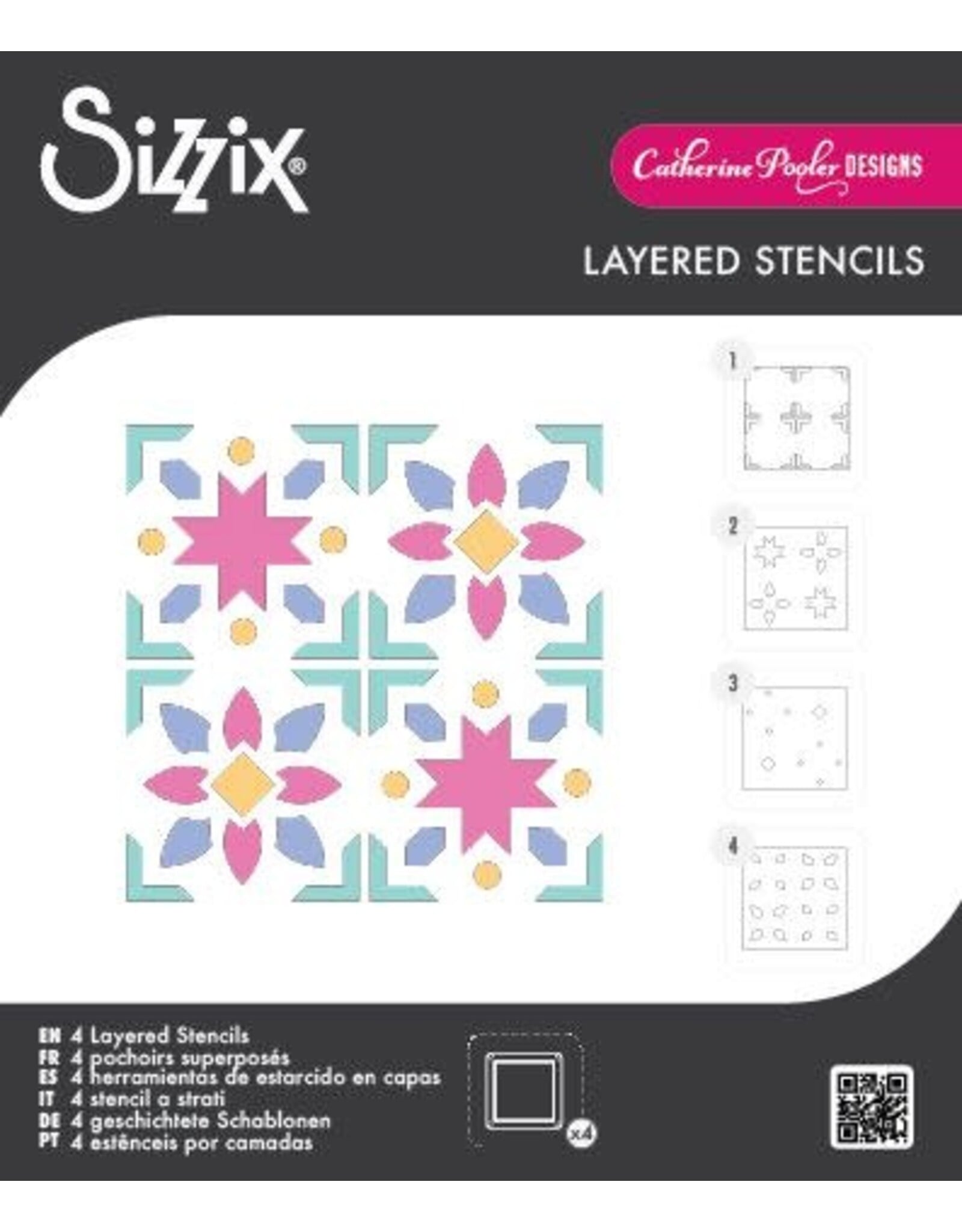 SIZZIX SIZZIX CATHERINE POOLER PATCHWORK TILE LAYERED STENCIL SET 4/PK