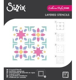 SIZZIX SIZZIX CATHERINE POOLER PATCHWORK TILE LAYERED STENCIL SET 4/PK