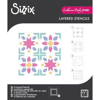 SIZZIX SIZZIX CATHERINE POOLER PATCHWORK TILE LAYERED STENCIL SET 4/PK