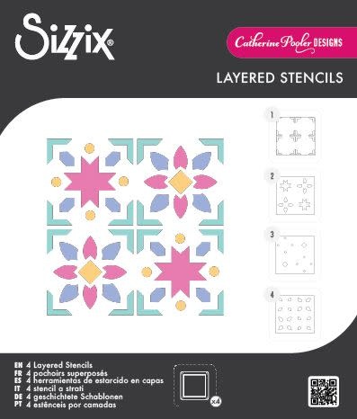SIZZIX SIZZIX CATHERINE POOLER PATCHWORK TILE LAYERED STENCIL SET 4/PK