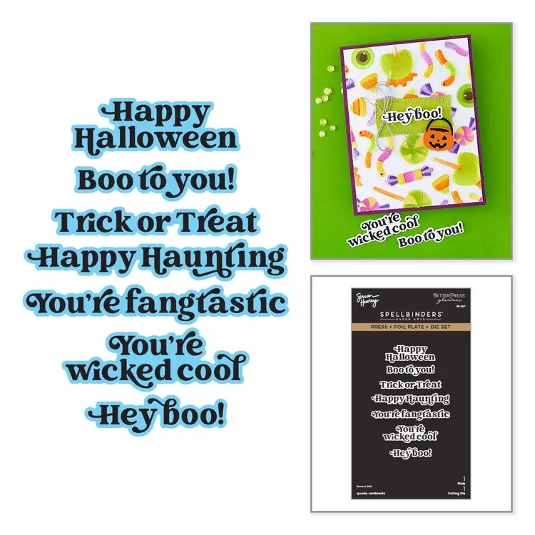 SPELLBINDERS SPELLBINDERS BETTERPRESS SIMON HURLEY SPOOKY SENTIMENTS PRESS + FOIL PLATE & DIE SET