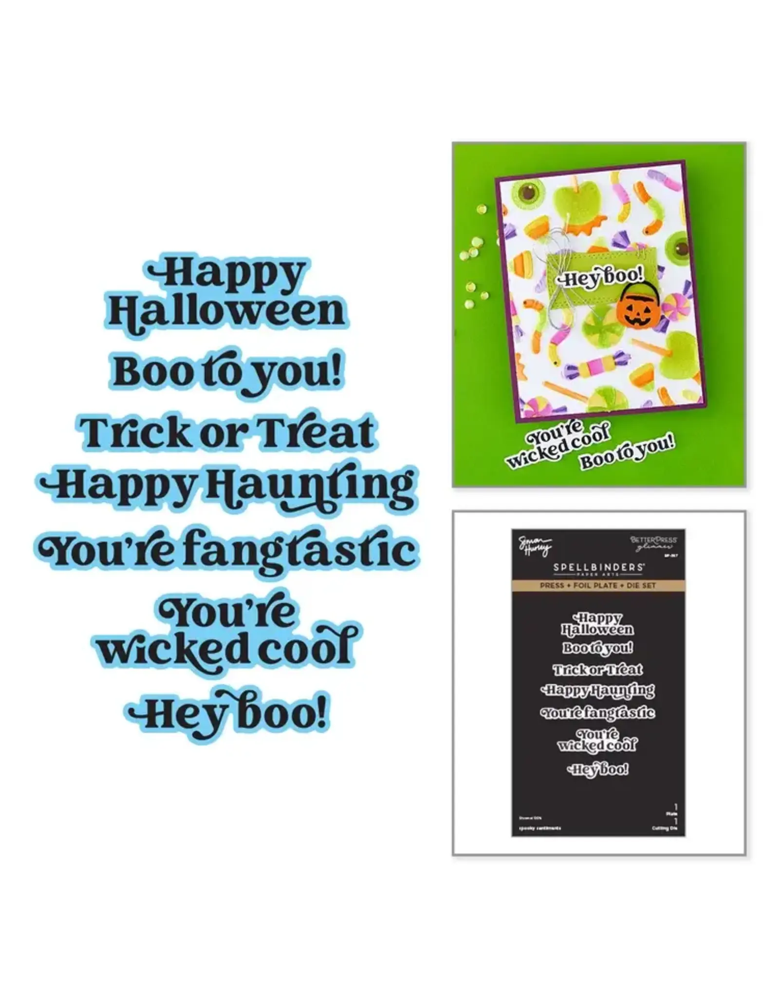 SPELLBINDERS SPELLBINDERS BETTERPRESS SIMON HURLEY SPOOKY SENTIMENTS PRESS + FOIL PLATE & DIE SET