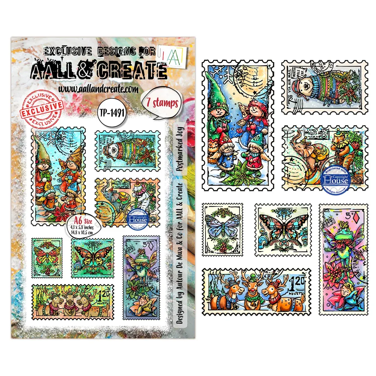 AALL & CREATE AALL & CREATE AUTOUR DE MWA #1491 POSTMARKED JOY A6 CLEAR STAMP SET