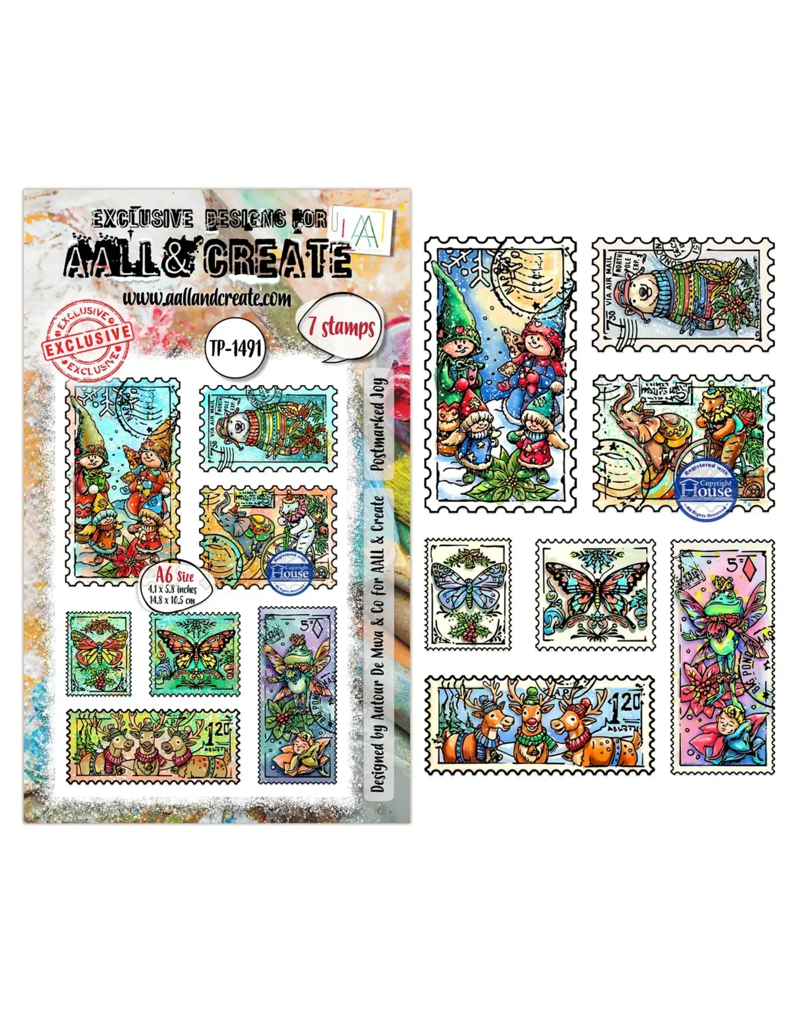 AALL & CREATE AALL & CREATE AUTOUR DE MWA #1491 POSTMARKED JOY A6 CLEAR STAMP SET