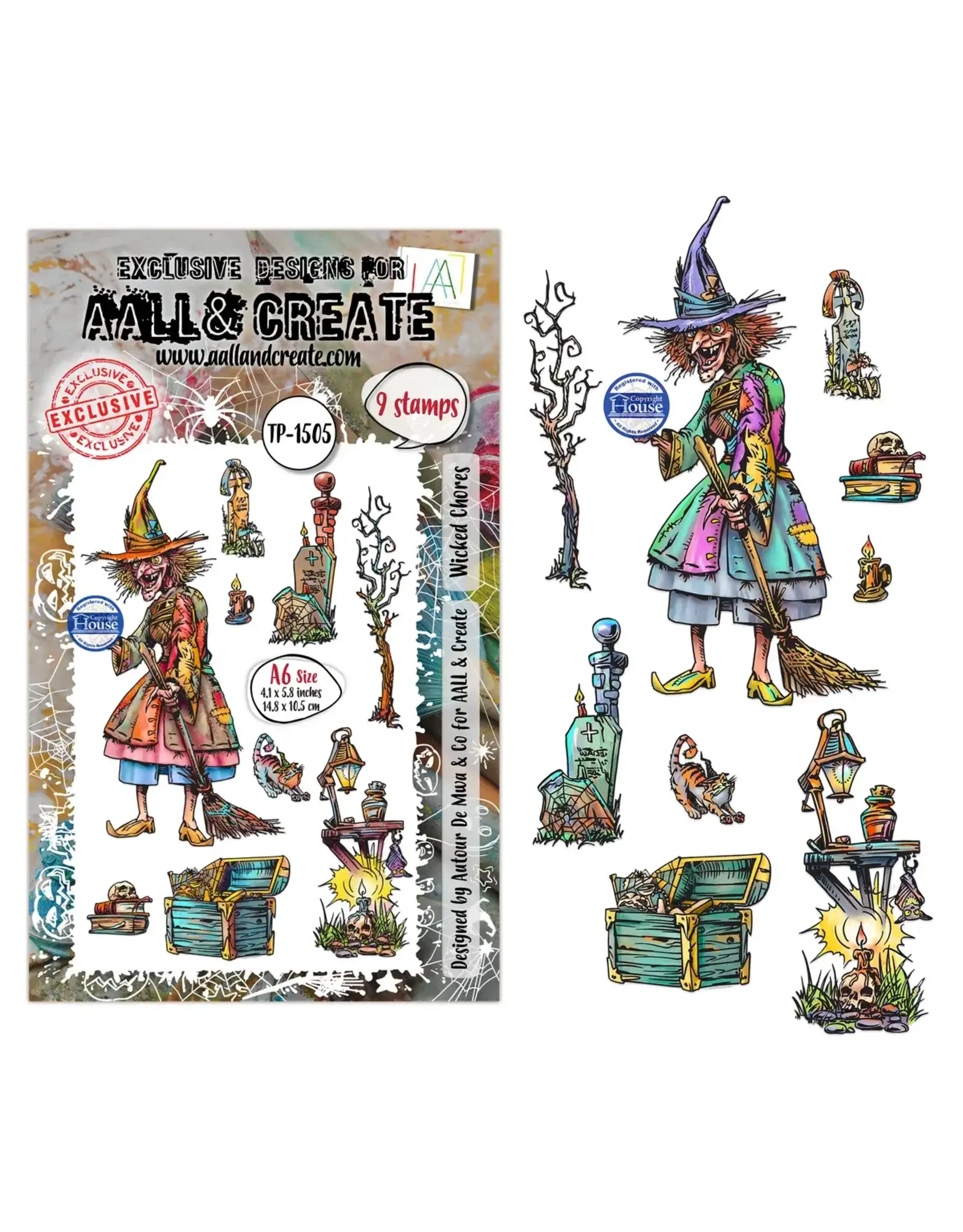 AALL & CREATE AALL & CREATE AUTOUR DE MWA #1505 WICKED CHORES A6 CLEAR STAMP SET