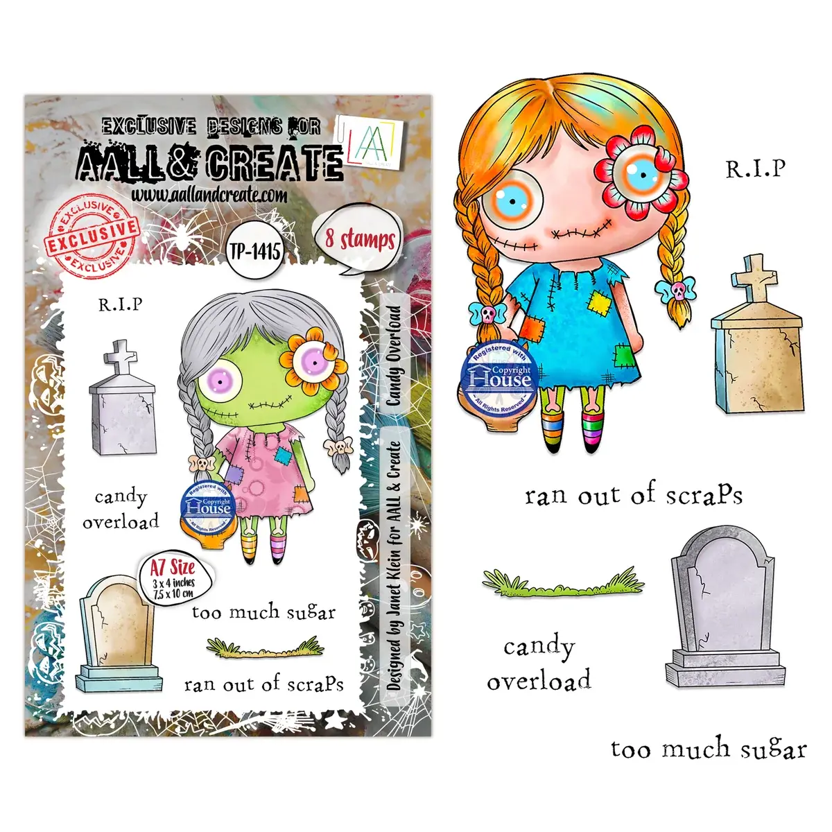 AALL & CREATE AALL & CREATE JANET KLEIN #1415 CANDY OVERLOAD A7 CLEAR STAMP SET