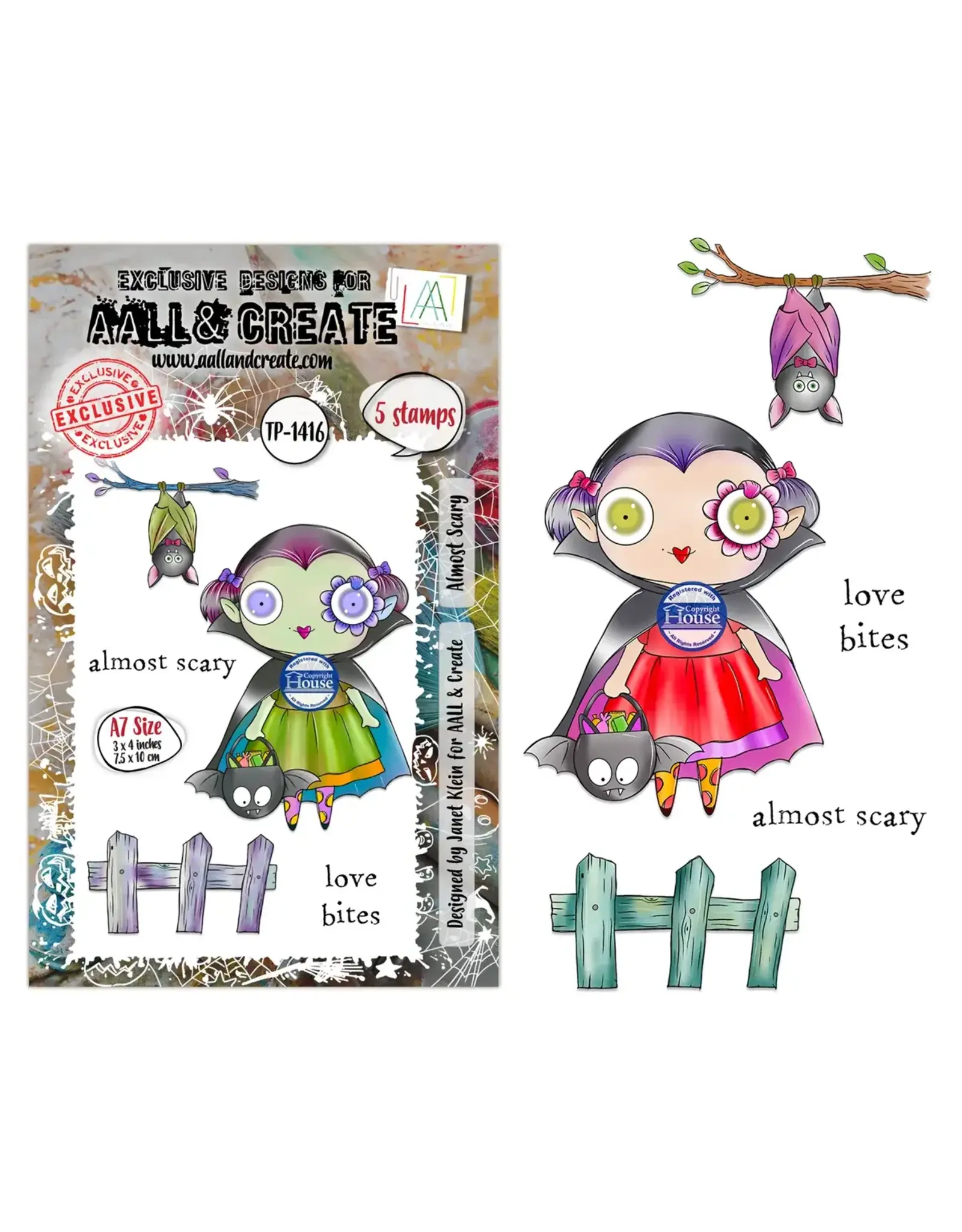 AALL & CREATE AALL & CREATE JANET KLEIN #1416 ALMOST SCARY A7 CLEAR STAMP SET