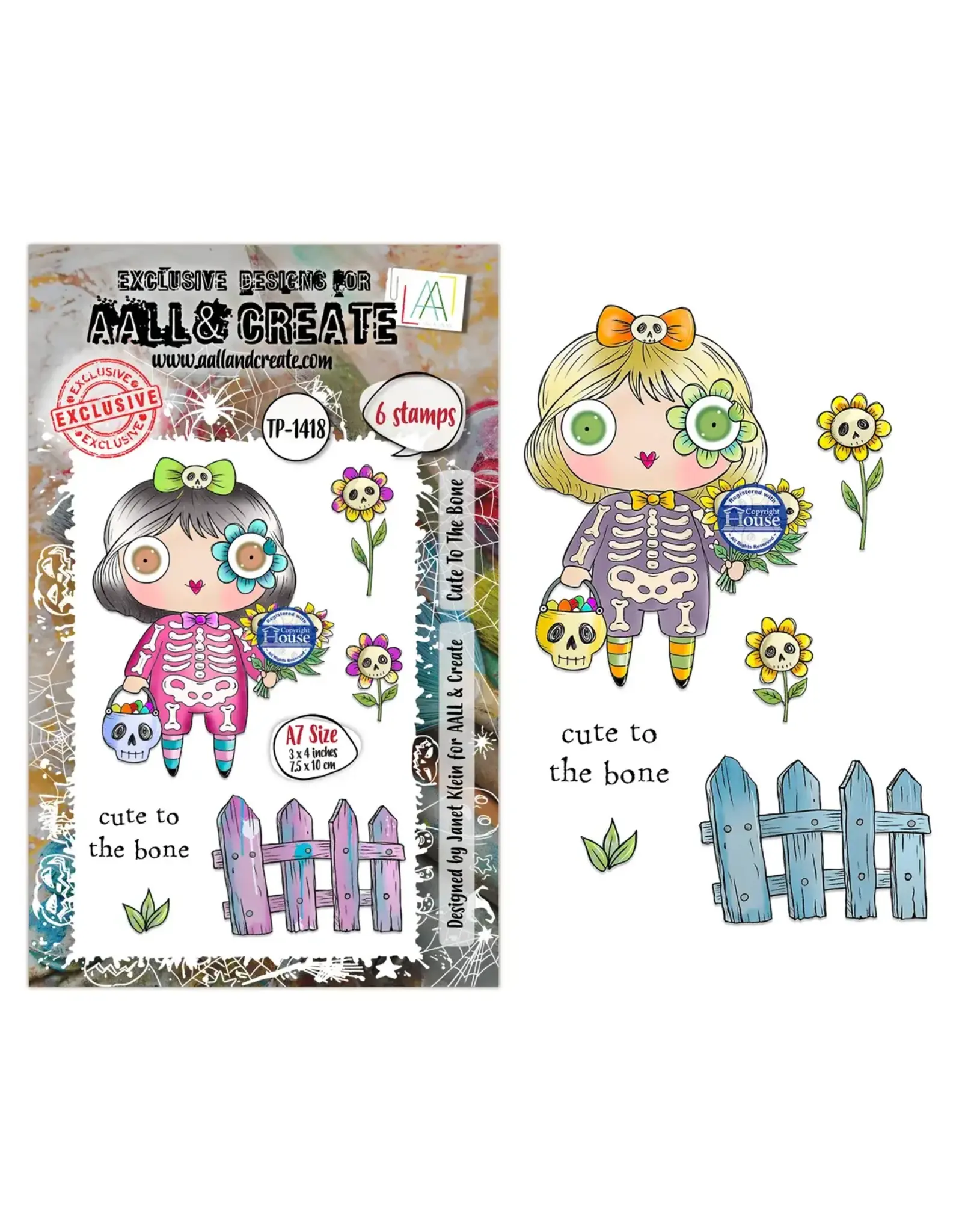 AALL & CREATE AALL & CREATE JANET KLEIN #1418 CUTE TO THE BONE A7 CLEAR STAMP SET
