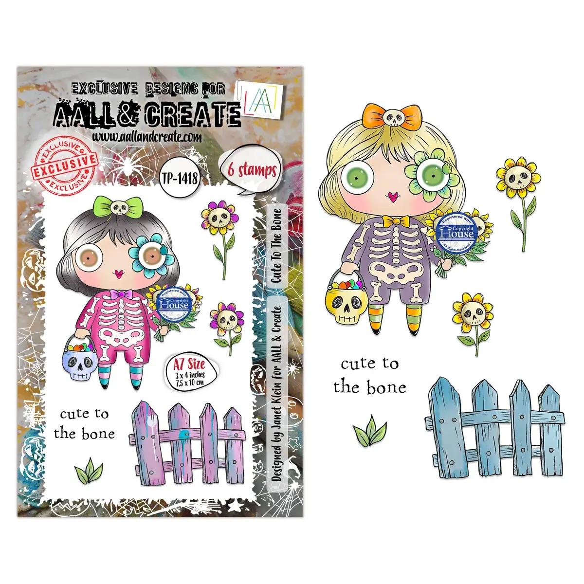 AALL & CREATE AALL & CREATE JANET KLEIN #1418 CUTE TO THE BONE A7 CLEAR STAMP SET