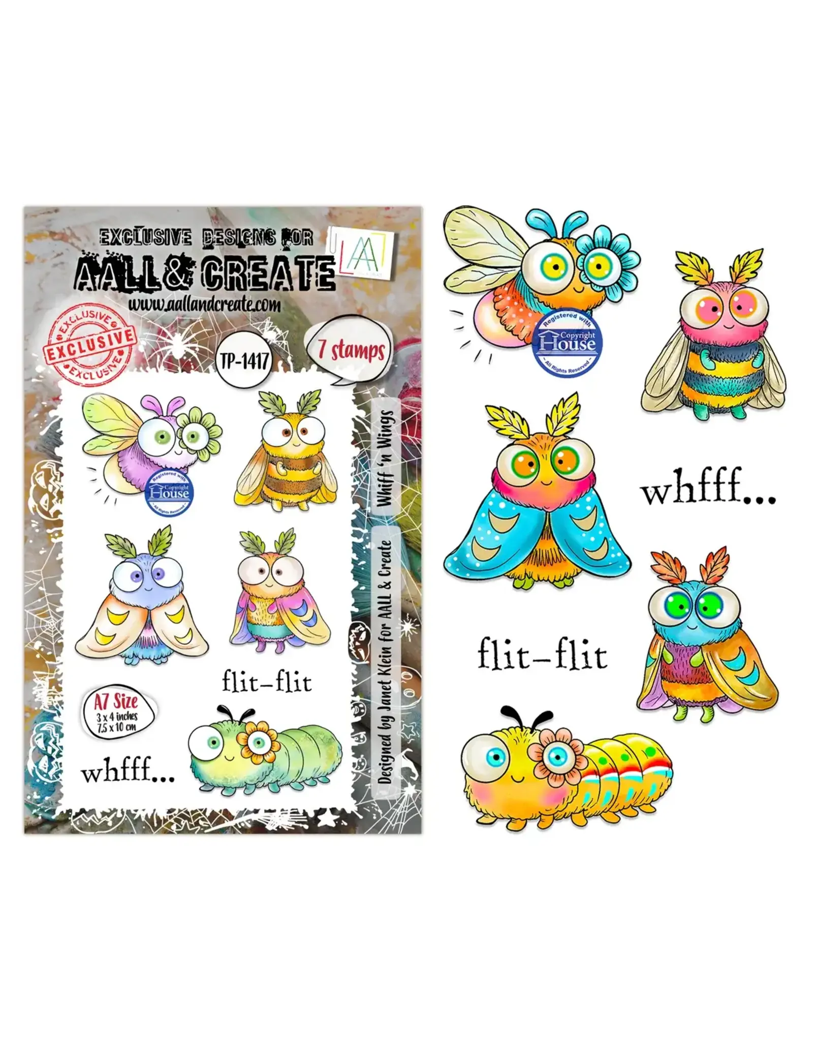 AALL & CREATE AALL & CREATE JANET KLEIN #1417 WHIFF 'N WINGS A7 CLEAR STAMP SET
