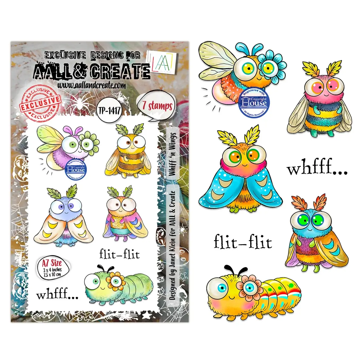 AALL & CREATE AALL & CREATE JANET KLEIN #1417 WHIFF 'N WINGS A7 CLEAR STAMP SET
