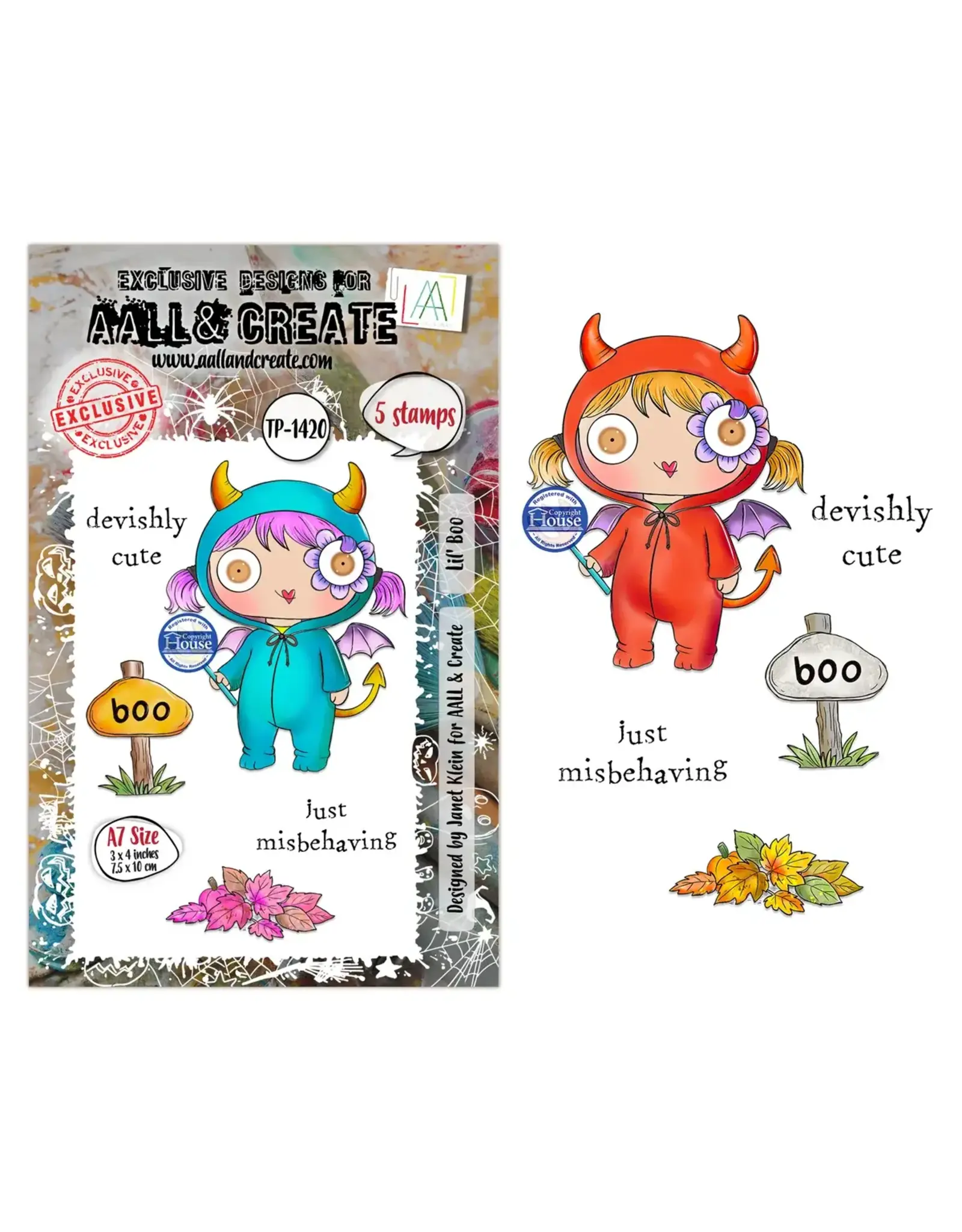 AALL & CREATE AALL & CREATE JANET KLEIN #1420 LIL' BOO A7 CLEAR STAMP SET