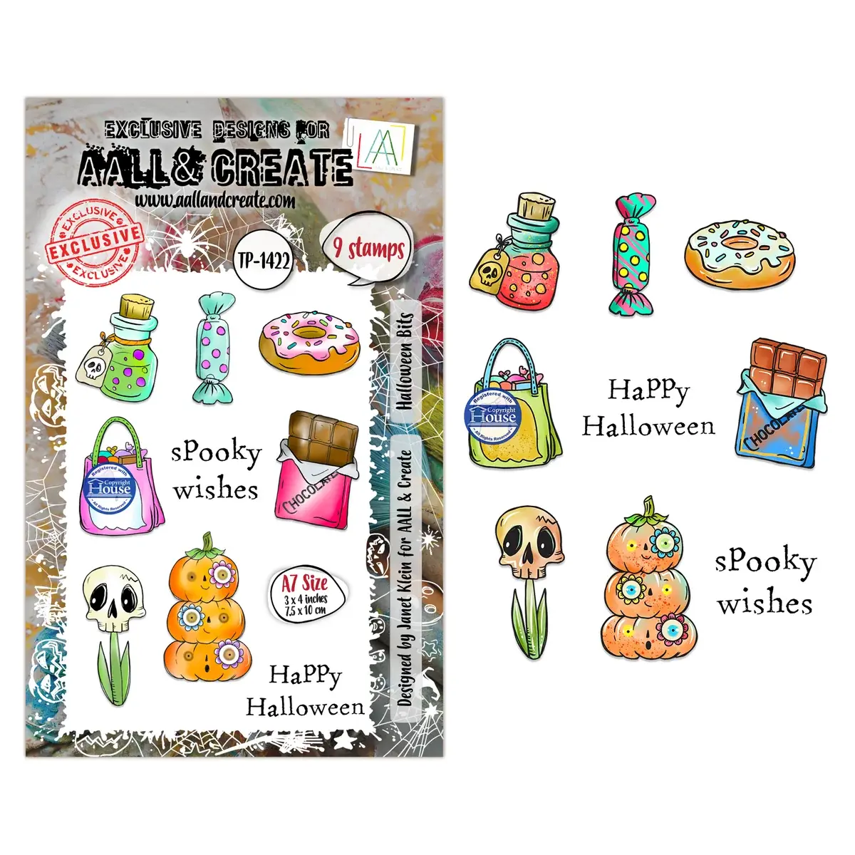 AALL & CREATE AALL & CREATE JANET KLEIN #1422 HALLOWEEN BITS A7 CLEAR STAMP SET