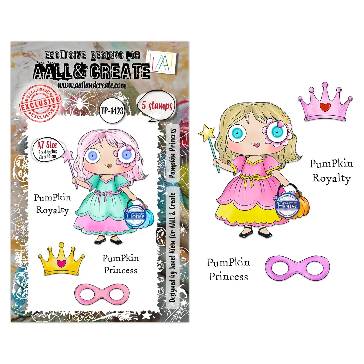 AALL & CREATE AALL & CREATE JANET KLEIN #1423 PUMPKIN PRINCESS A7 CLEAR STAMP SET