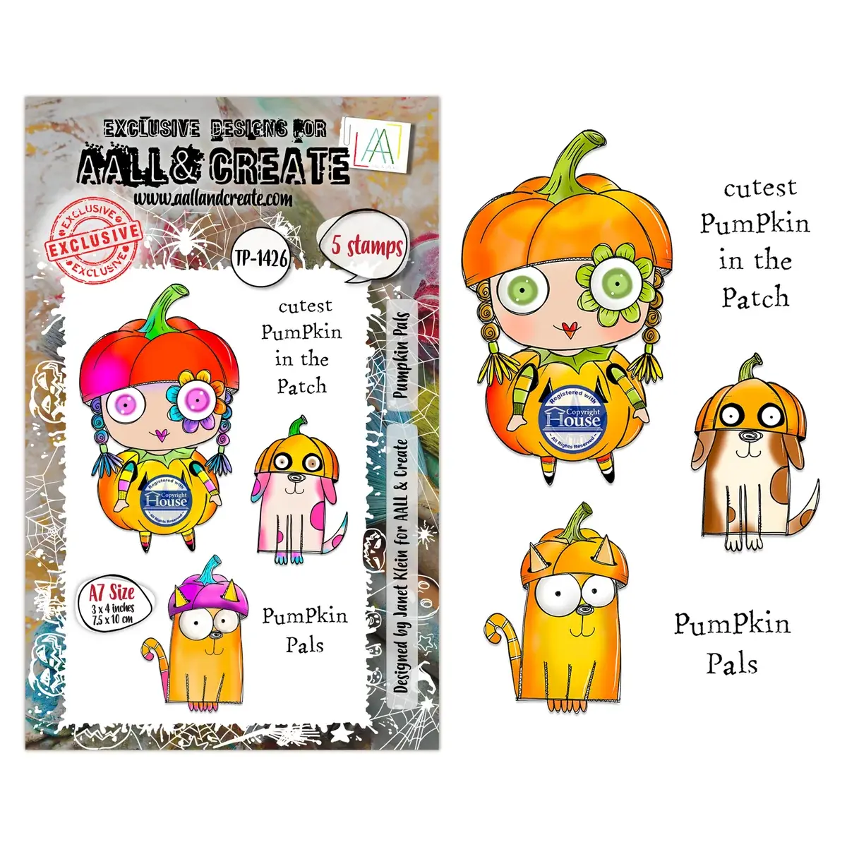 AALL & CREATE AALL & CREATE JANET KLEIN #1426 PUMPKIN PALS A7 CLEAR STAMP SET