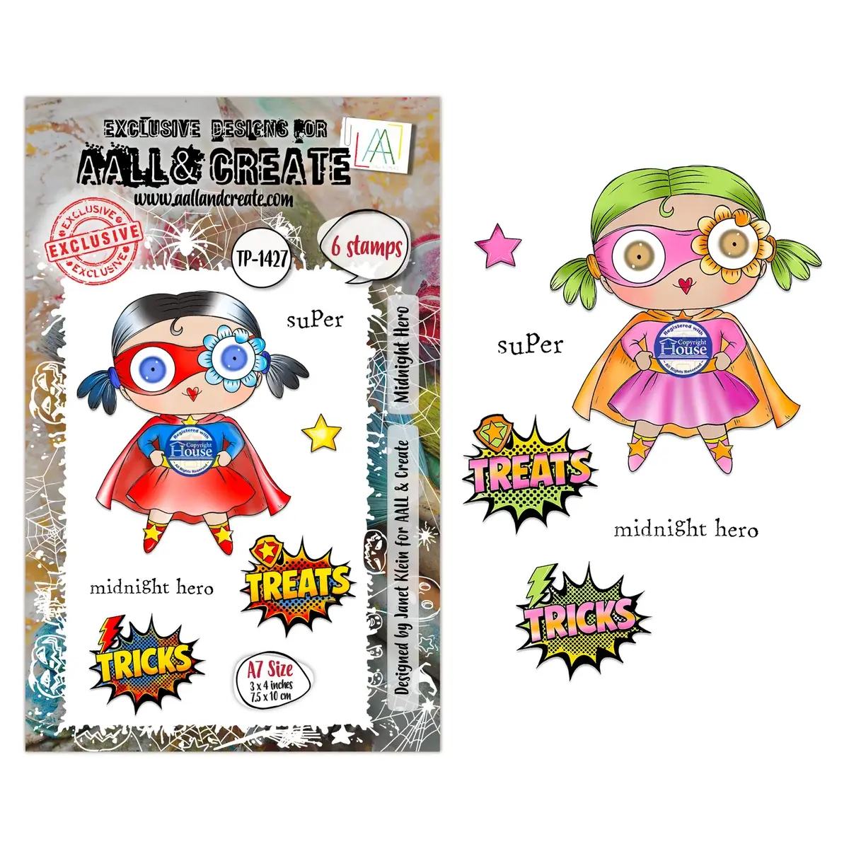 AALL & CREATE AALL & CREATE JANET KLEIN #1427 MIDNIGHT HERO A7 CLEAR STAMP SET