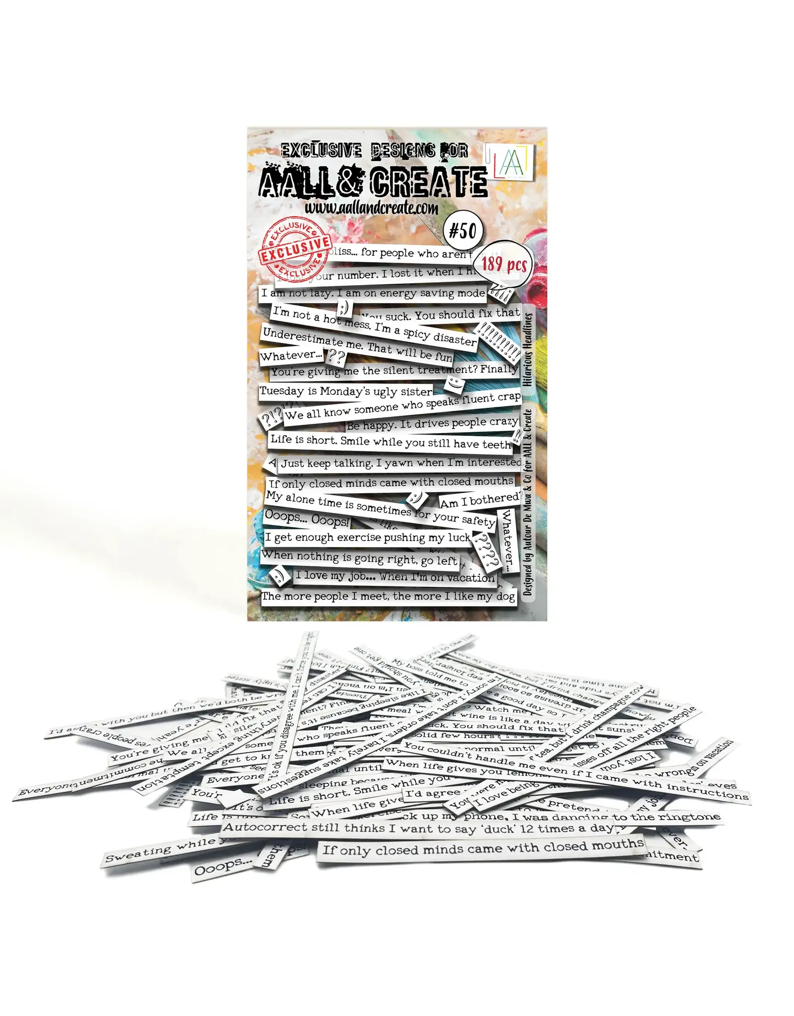 AALL & CREATE AALL & CREATE AUTOUR DE MWA #50 HILARIOUS HEADLINES EPHEMERA DIE CUTS 189/PK
