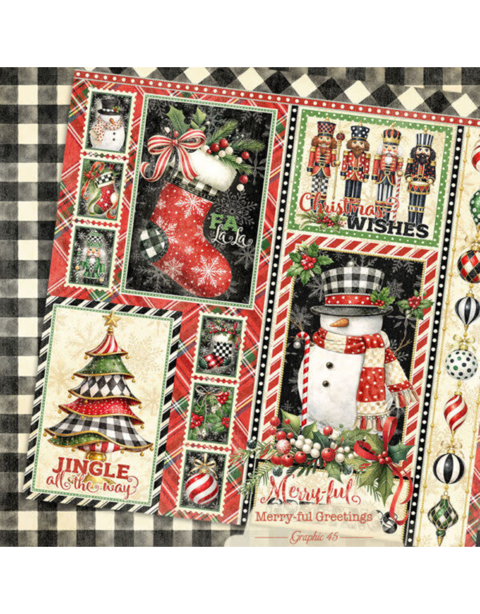 GRAPHIC 45 GRAPHIC 45 MERRY-FUL GREETINGS SIGNATURE CUT-APART 12x12 CARDSTOCK