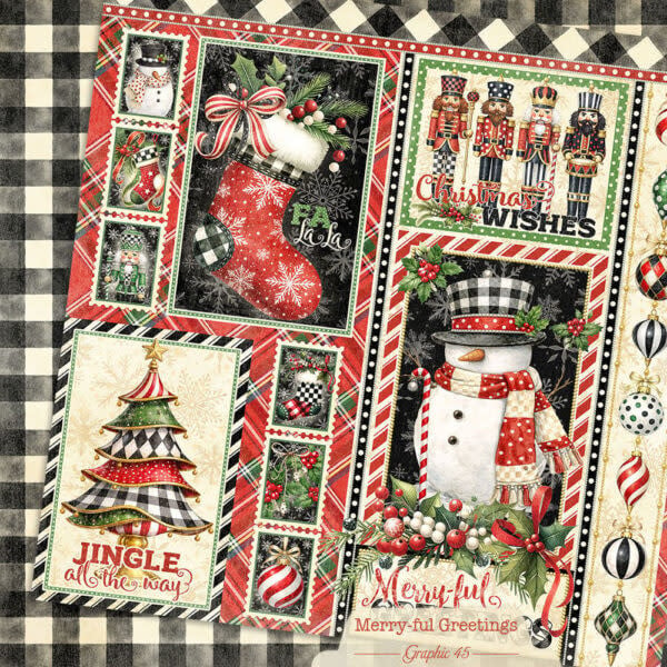 GRAPHIC 45 GRAPHIC 45 MERRY-FUL GREETINGS SIGNATURE CUT-APART 12x12 CARDSTOCK