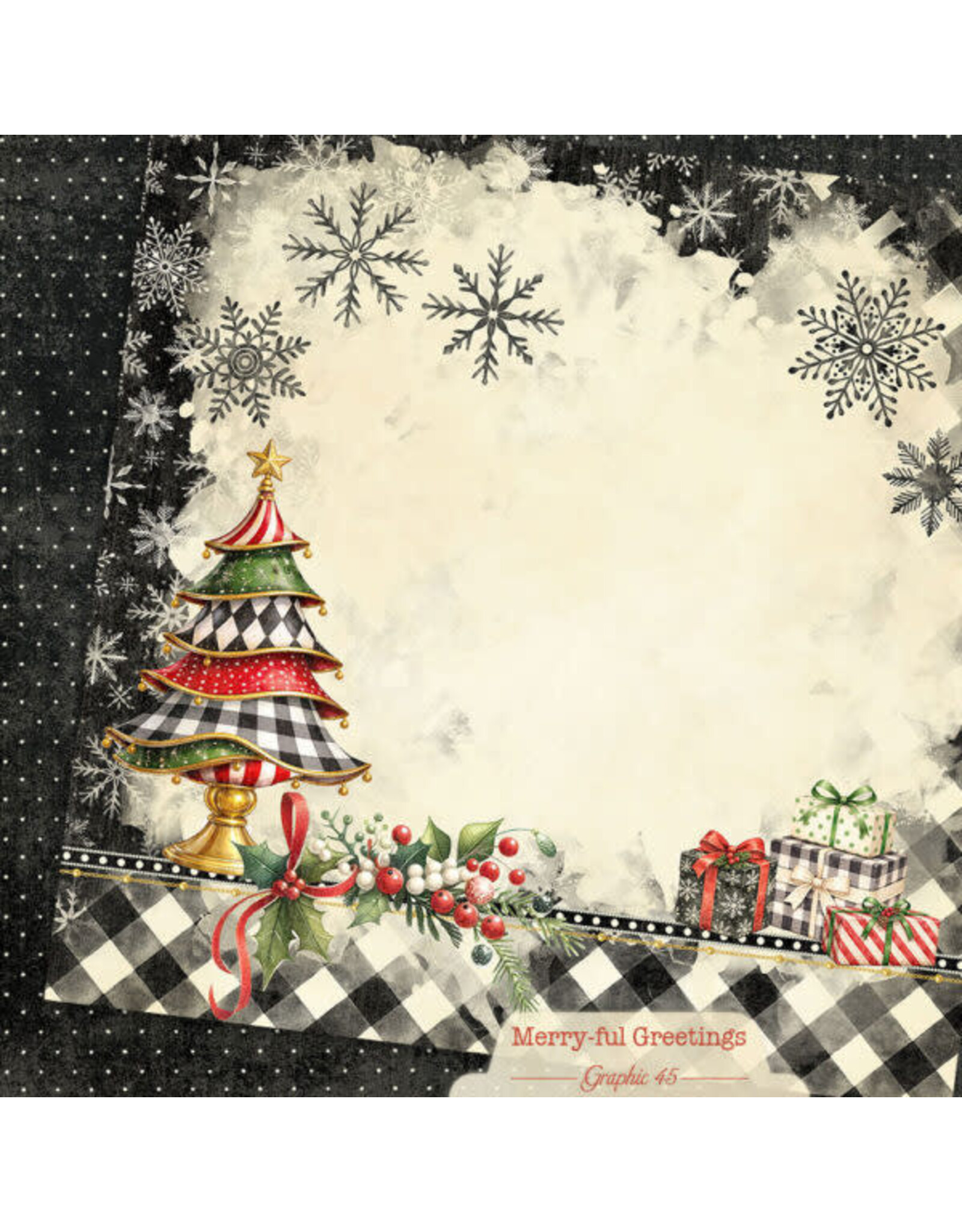 GRAPHIC 45 GRAPHIC 45 MERRY-FUL GREETINGS CHRISTMAS TREE LAYOUT 12x12 CARDSTOCK