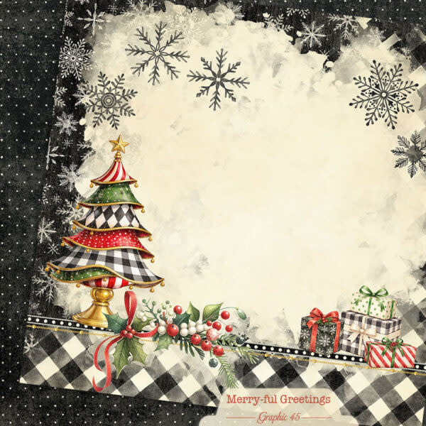 GRAPHIC 45 GRAPHIC 45 MERRY-FUL GREETINGS CHRISTMAS TREE LAYOUT 12x12 CARDSTOCK