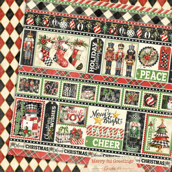 GRAPHIC 45 GRAPHIC 45 MERRY-FUL GREETINGS BORDERS 12x12 CARDSTOCK