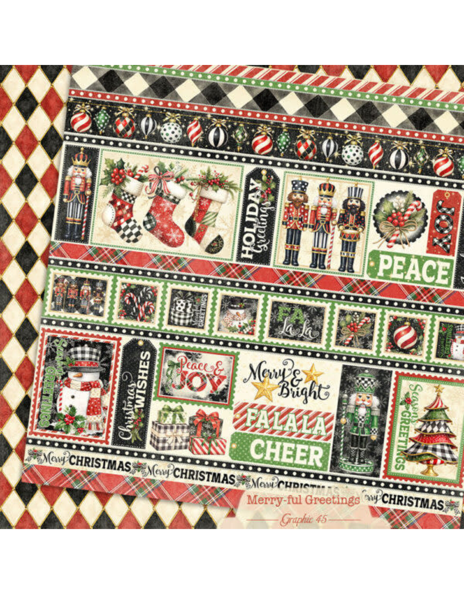 GRAPHIC 45 GRAPHIC 45 MERRY-FUL GREETINGS BORDERS 12x12 CARDSTOCK