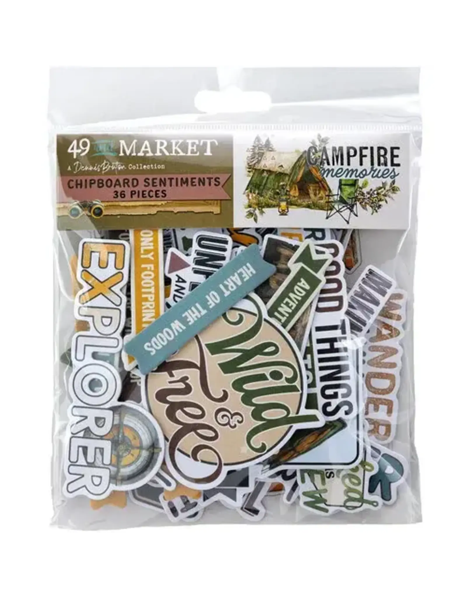 49 AND MARKET 49 AND MARKET CAMPFIRE MEMORIES CHIPBOARD SENTIMENTS SET 36 PIECES