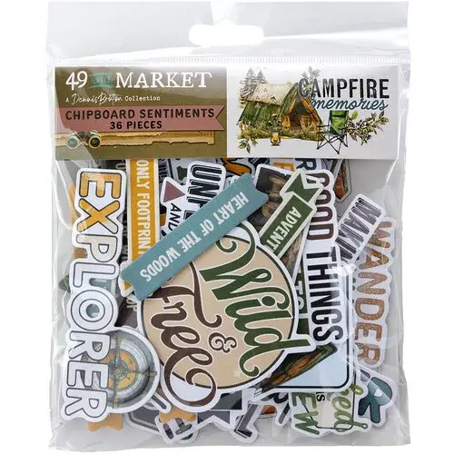 49 AND MARKET 49 AND MARKET CAMPFIRE MEMORIES CHIPBOARD SENTIMENTS SET 36 PIECES