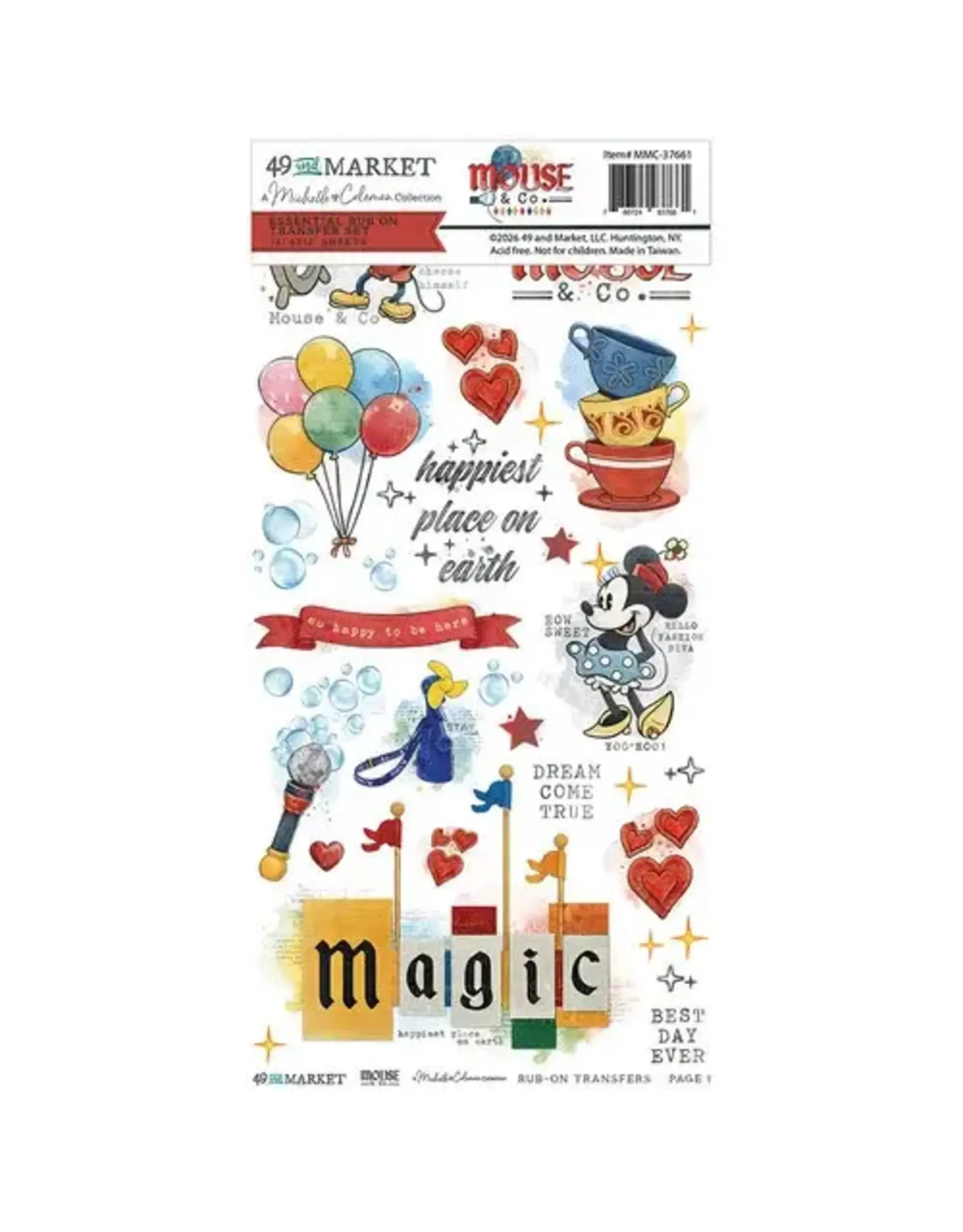 49 AND MARKET 49 AND MARKET MOUSE AND CO ESSENTIAL 6x12 RUB-ON TRANSFER SET 2/PK