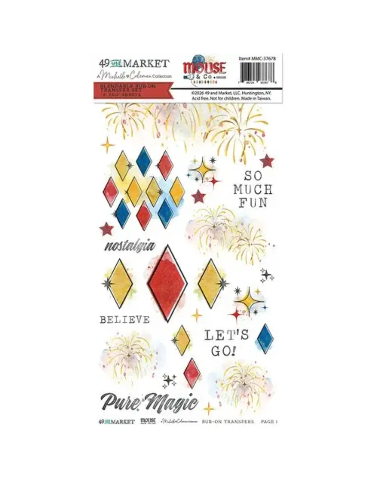 49 AND MARKET 49 AND MARKET MOUSE AND CO BLENDABLE 6x12 RUB-ON TRANSFER SET 2/PK
