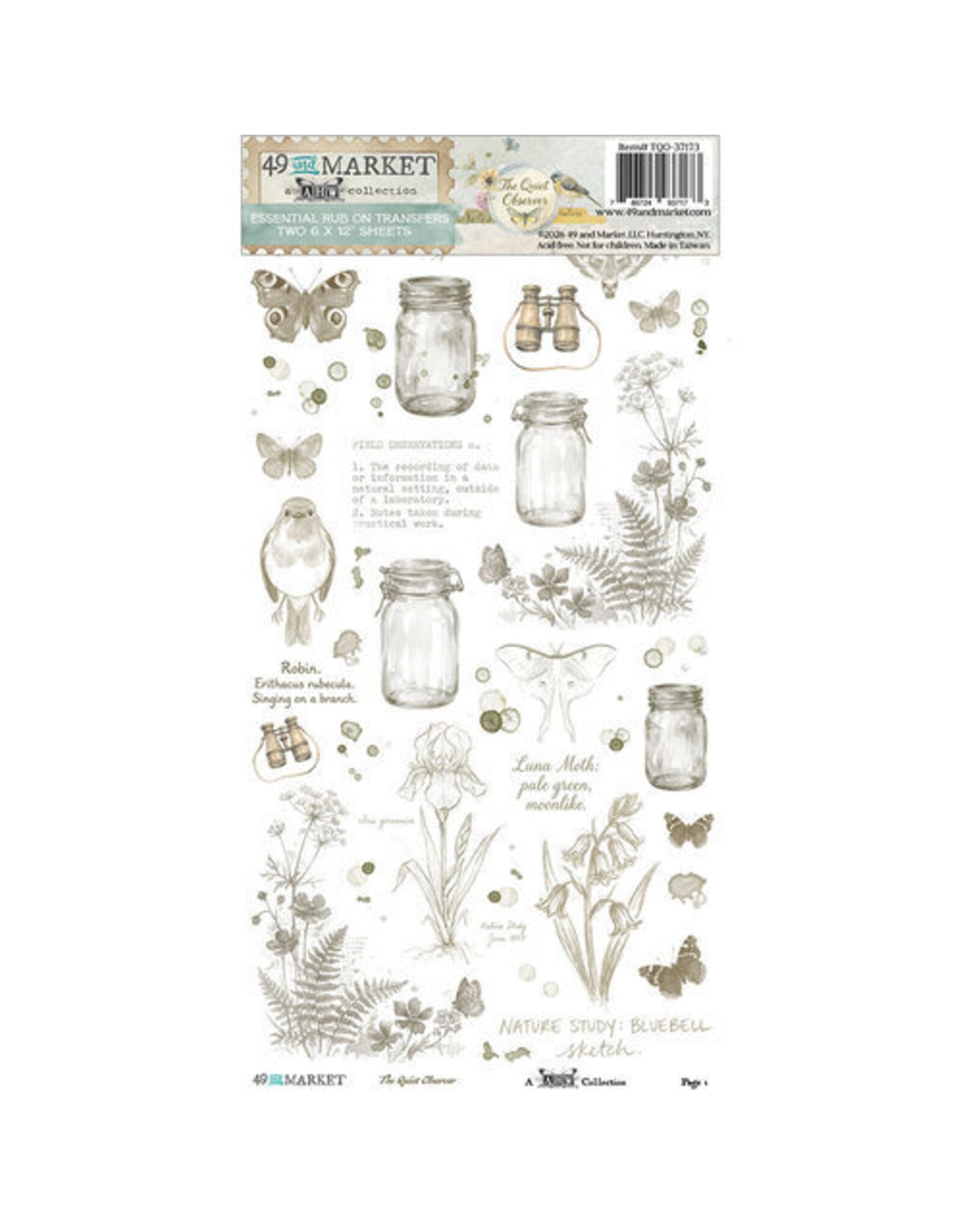 49 AND MARKET 49 AND MARKET THE QUIET OBSERVER ESSENTIAL 6x12 RUB-ON TRANSFER SET 2/PK