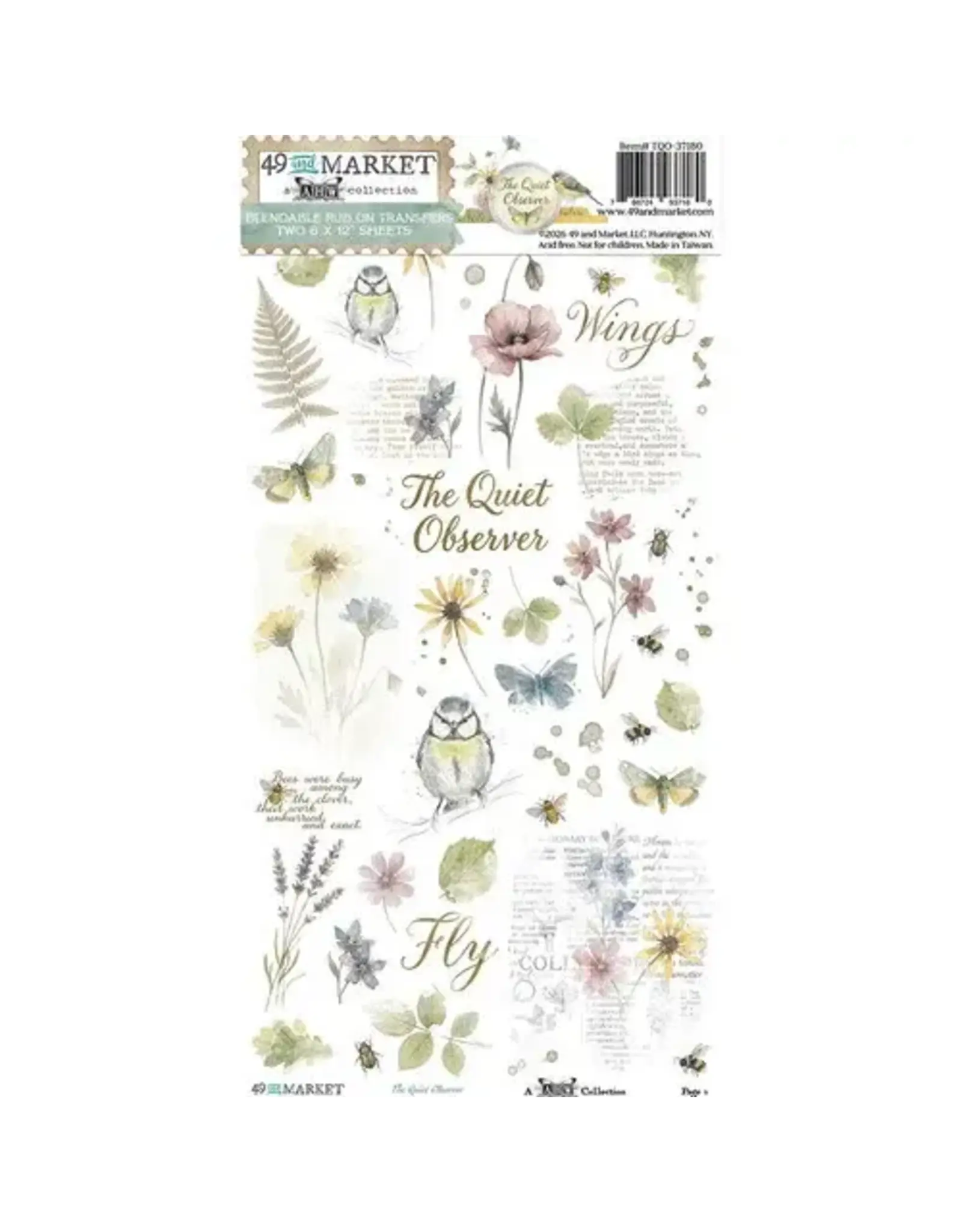 49 AND MARKET 49 AND MARKET THE QUIET OBSERVER BLENDABLE 6x12 RUB-ON TRANSFER SET 2/PK