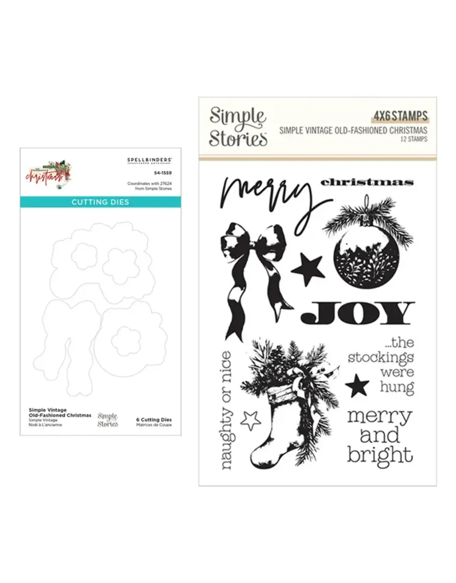 SPELLBINDERS SPELLBINDERS SIMPLE STORIES SIMPLE VINTAGE OLD-FASHIONED CHRISTMAS CLEAR STAMP & DIE SET